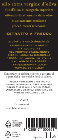 Olio Extra Vergine d'oliva Taggiasca 1L