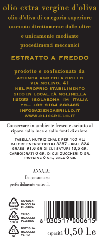 Olio Extra Vergine d'oliva Taggiasca 0,50L