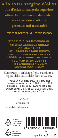 Olio Extra Vergine d'oliva Taggiasca 5L