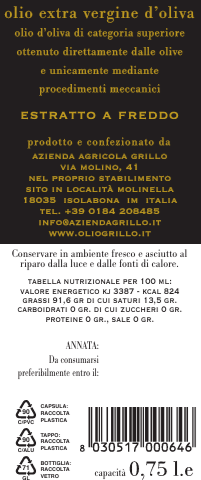 Olio Extra Vergine d'oliva Taggiasca 0,75L