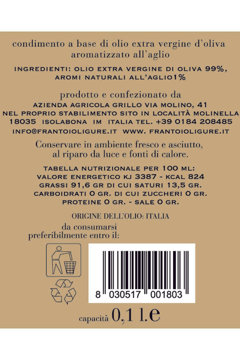 Condimento a base di Olio Extra Vergine di Oliva Aromatizzato all'Aglio 100 ml