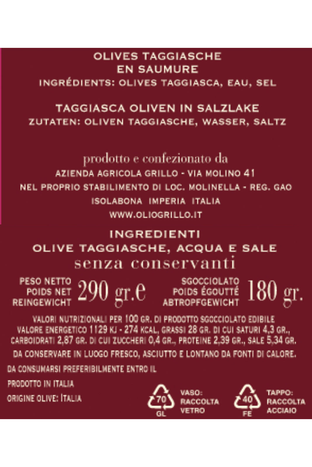 Olive Taggiasche in salamoia 180 gr